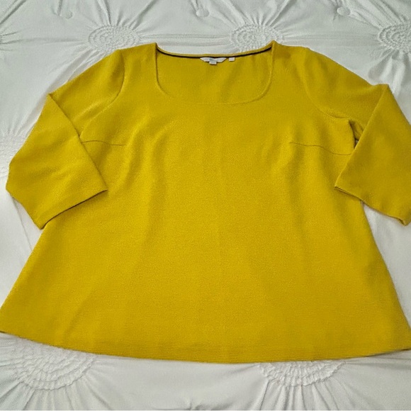 Boden Mustard Yellow Scoop Neck 3/4 Sleeve Cotton Blend Top Size 18 - Picture 6 of 14